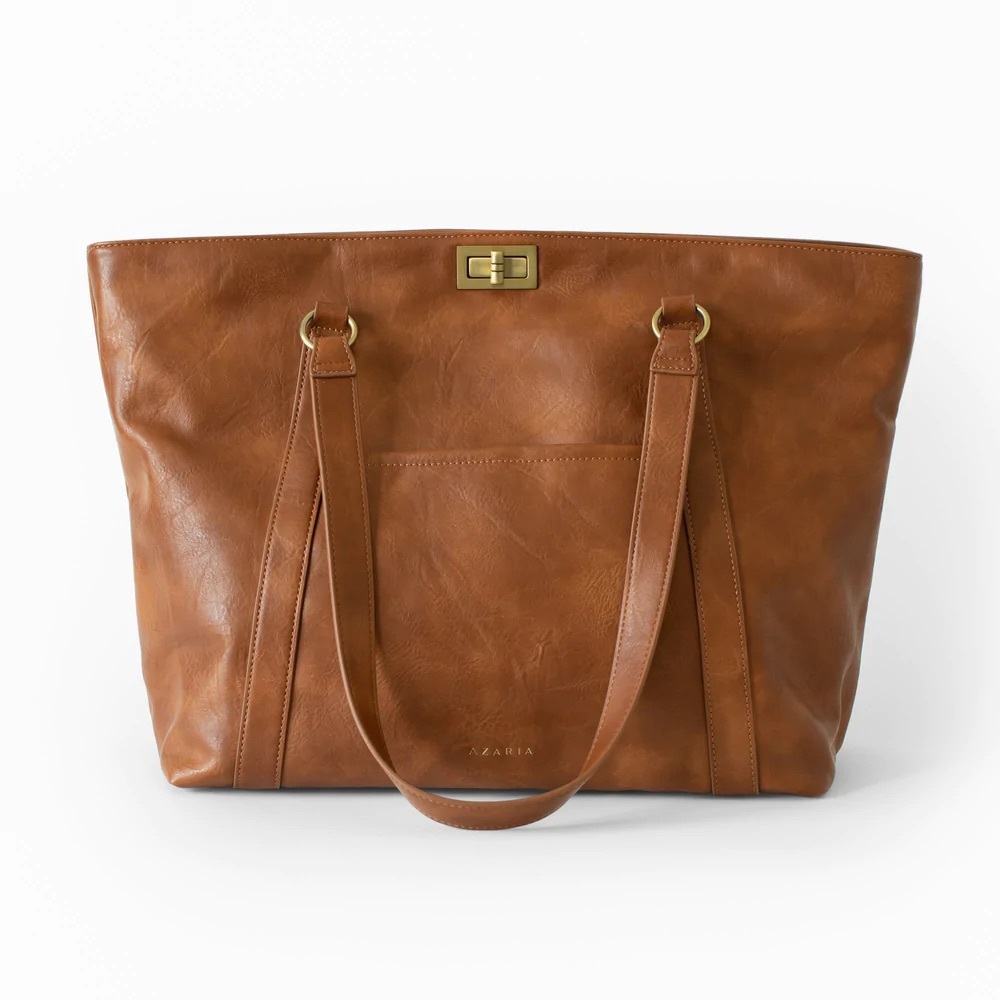 Azaria Vegan Leather Convertible Le Marché Tote - Cognac Color